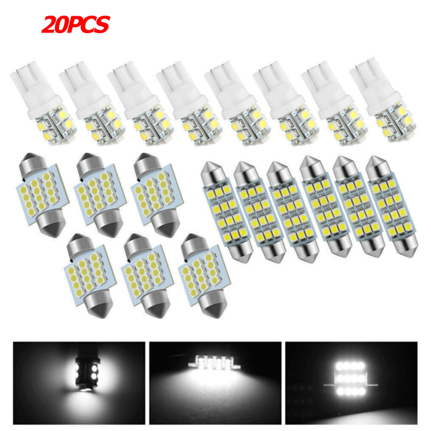 20x LED Interior Lights Bulbs Kit Car Trunk Dome License Plate Lamps 6000K