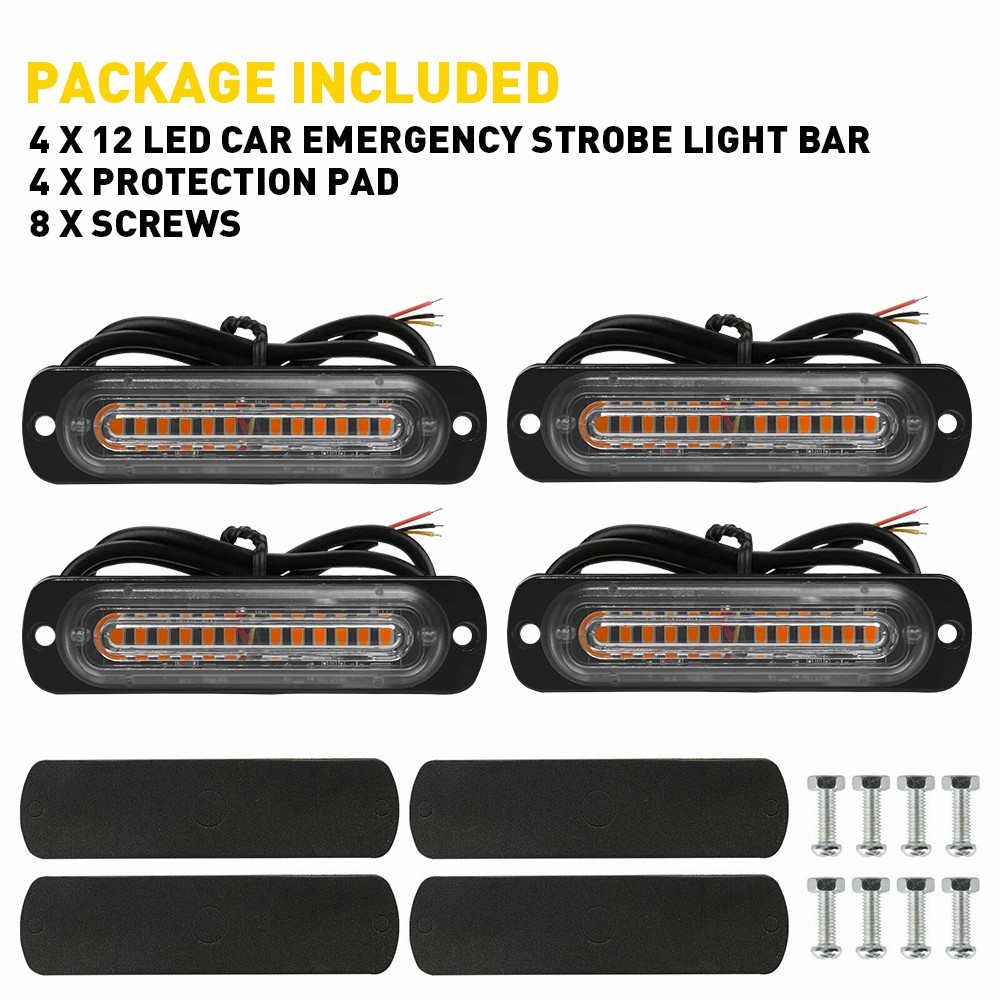 4X Amber LED Tow Truck Grill Brighter Strobe Lights Bar Caution 12V-24V
