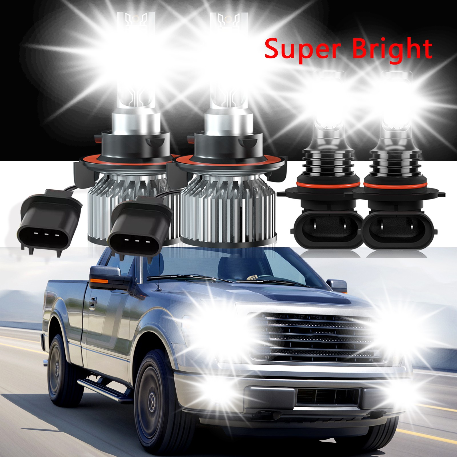 For Ford F 150 2004-2014 10000k LED Headlight Hi/Lo + Fog Light Bulbs Combo 4x