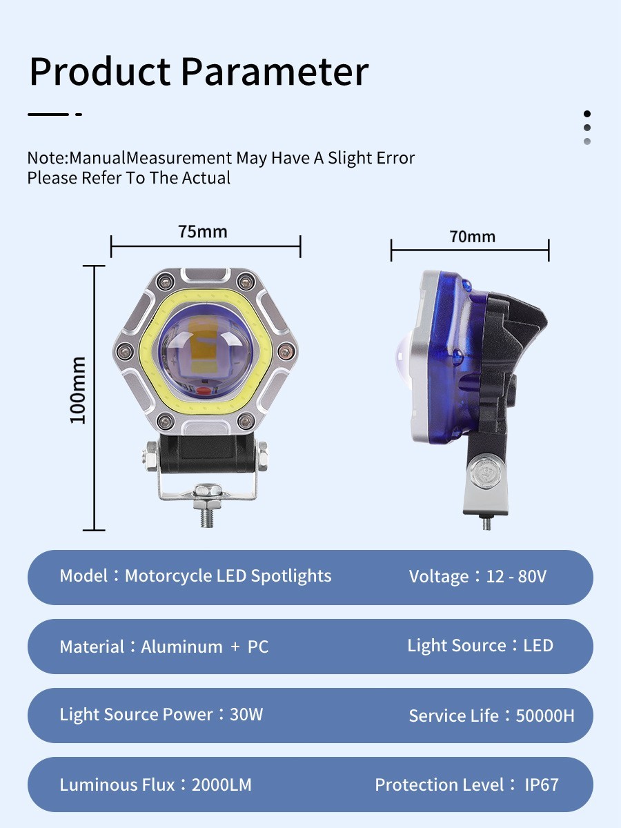 2 PCS Motorcycle 3.5-Inch Hexagonal Spotlight Auxiliary Spotlight External Glow