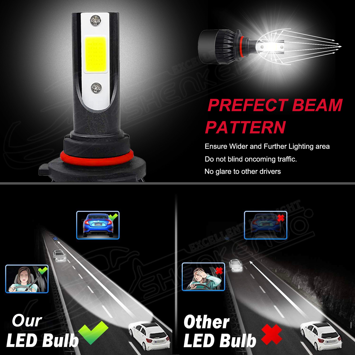 4x Combo 9005 9006 LED Headlight Bulb 360 Degree Adjustable Highlight Series