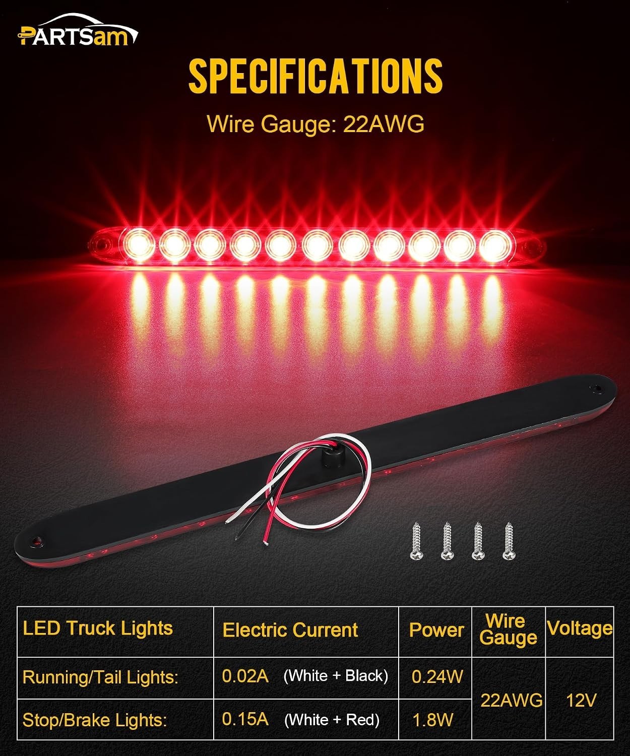 2PCS Red 15″ 11 LED Trailer Light Bar Sealed Stop Turn Tail Park Third 3rd Br…
