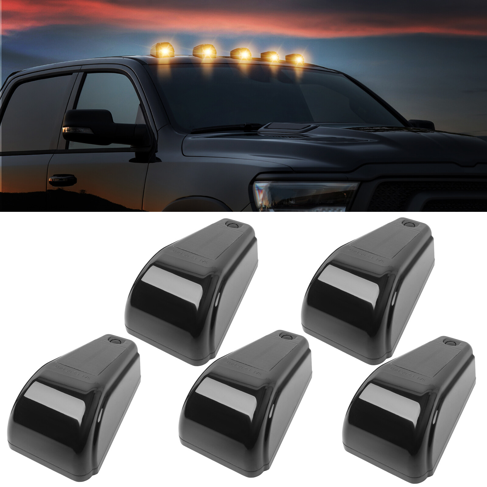For Ford Excursion Powered Wireless Solar Roof LED Cab Marker Light Amber 5pcs