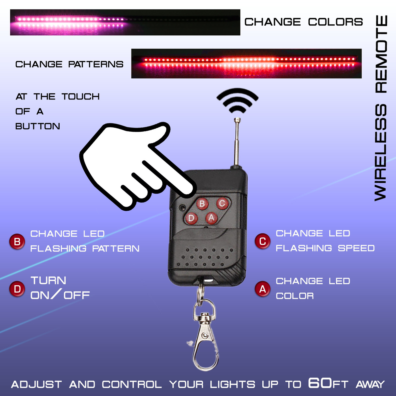 7 Color 48 LED RGB Knight Rider Scanner Flash Car Strobe Light Kit Strip 22 Inch