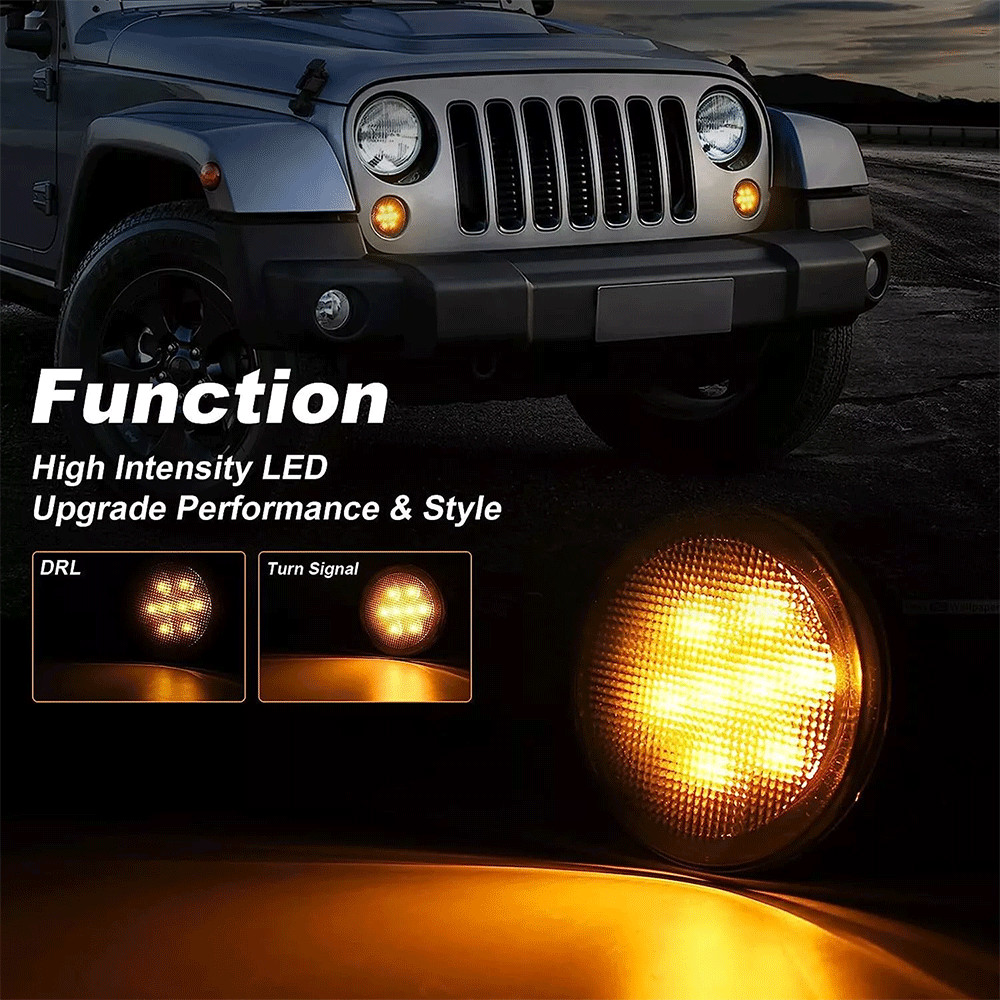4PCS/ 7″ Round LED Headlights + Turn Signal Lamps Kit For Jeep Wrangler JK 07-18