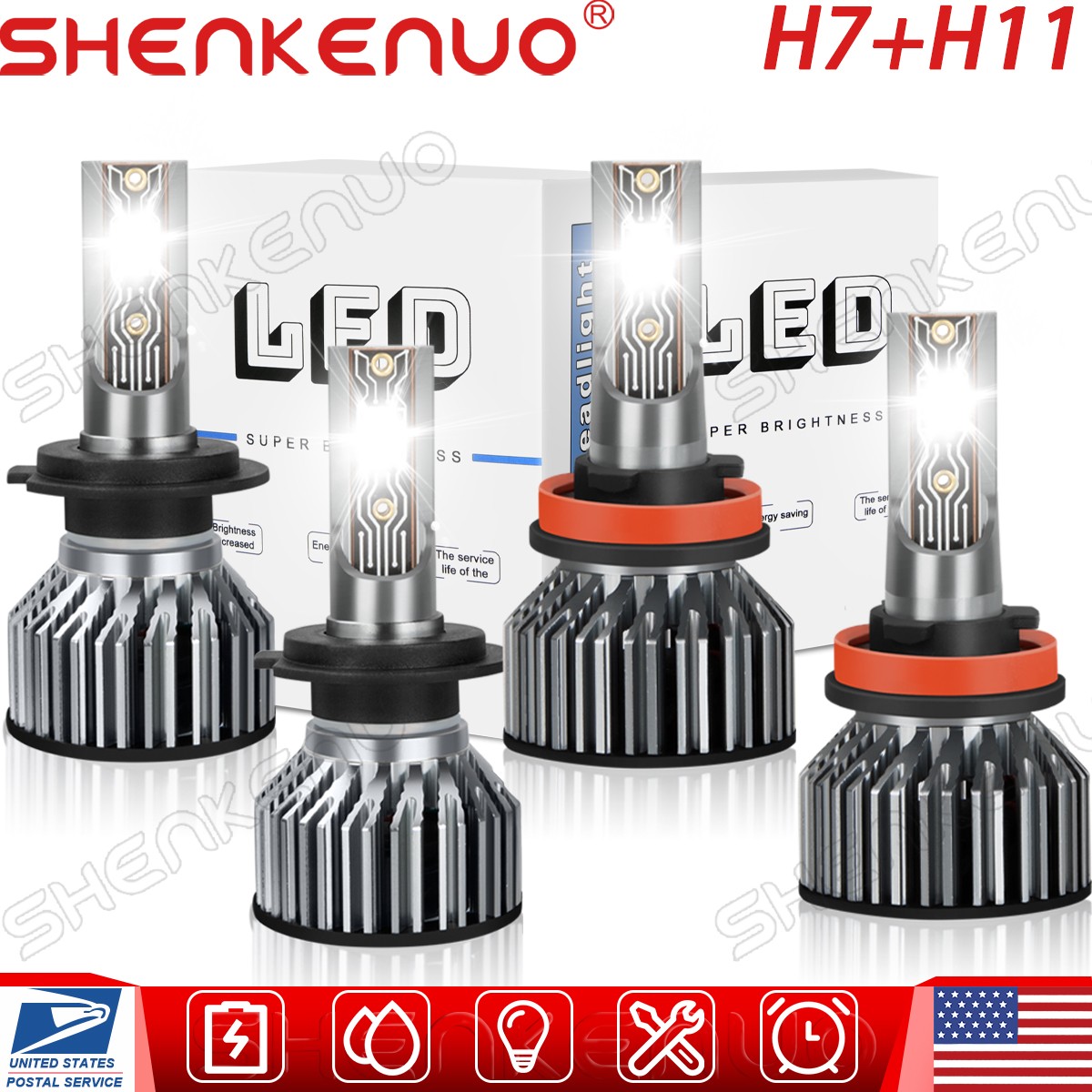For Volvo XC90 2003-2012 Combo H7 + H11 LED Headlight Bulbs Kit 6000K White