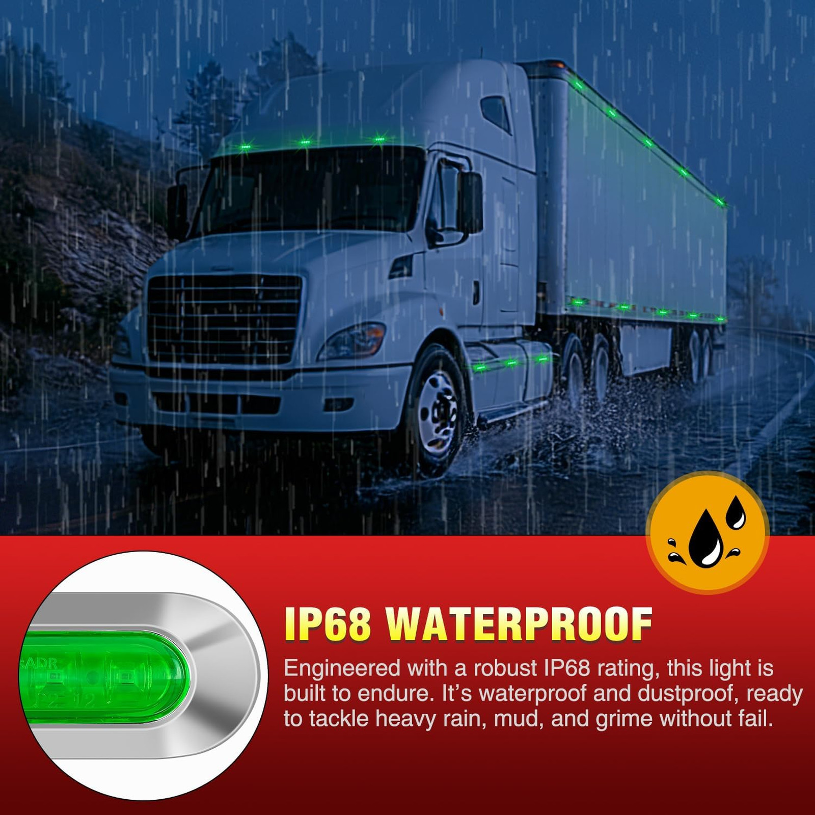 10PCS Green Oval Side Marker Lights 4 LED 3.7 Inch Waterproof DC 12-24V for Car
