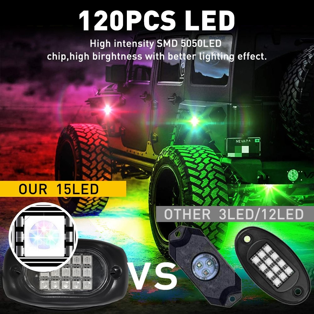 8x LED RGB Rock Kit Light For Off-Road Underglow Foot Wheel Well Light Truck M