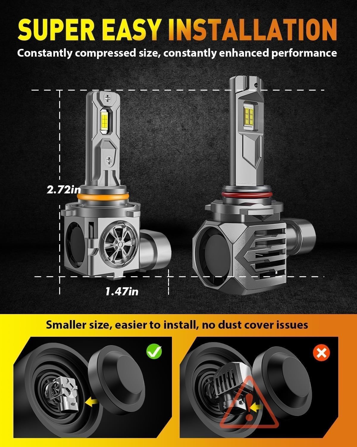 Termitor 9005 Bulbs, 60,000LM Brightness, 1:1 Size 6500K Cool White HB3