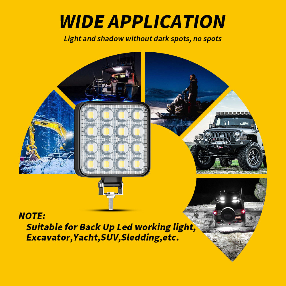 2PCS 48W LED Work Light Truck OffRoad Tractor Flood Lights 12V Square Light