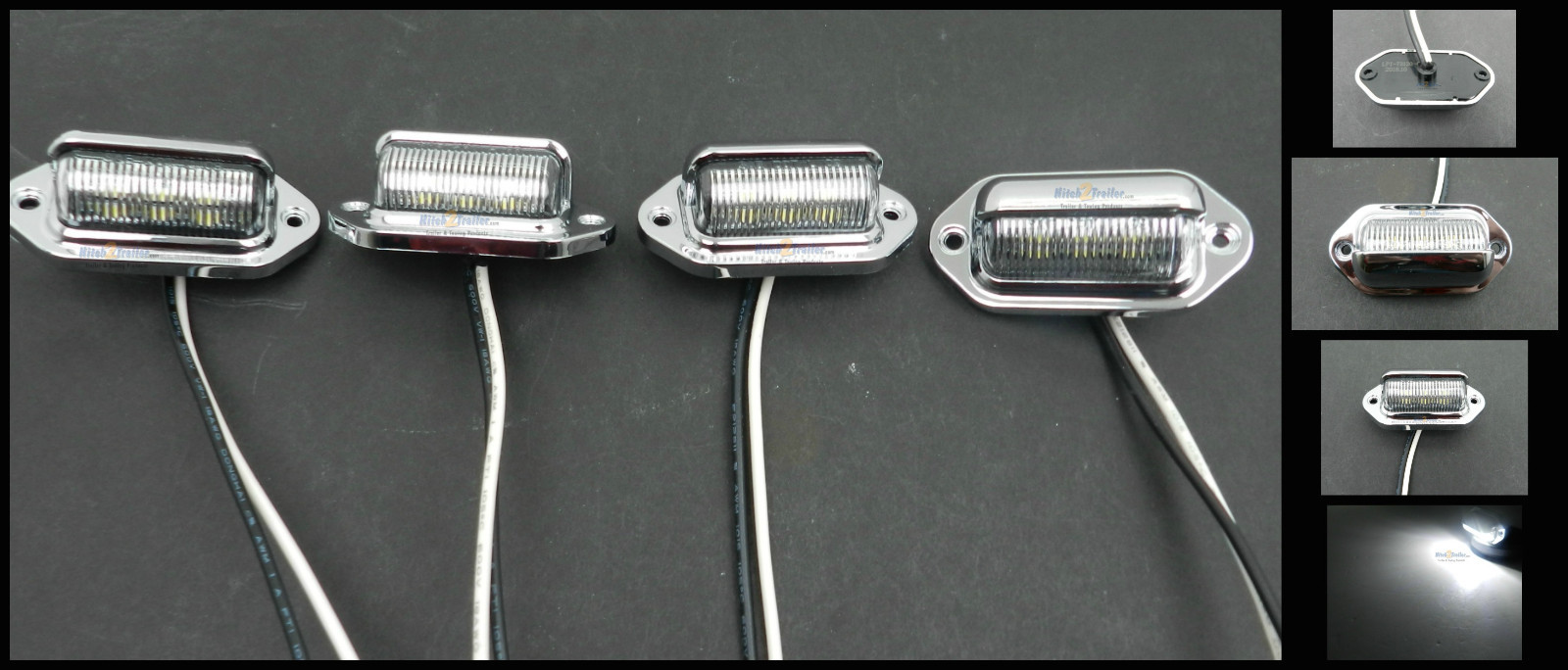 (4) Chrome 6 LED Surface License Plate Light Tag Interior Step Trailer Truck RV