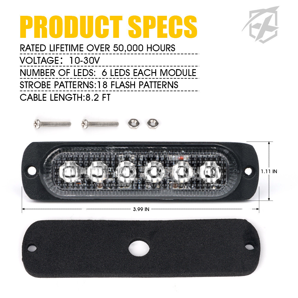 6LED Side Marker Headlight Strobe Lights Bar Emergency Yellow / Amber 8 Pods Set