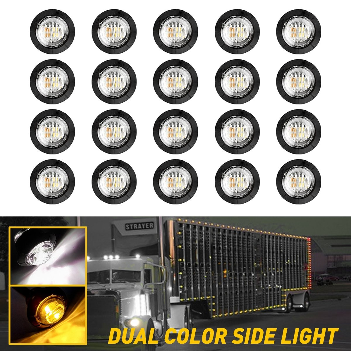 20X 3/4″ Amber White Small Round Side Marker lights Button LED Mini lamps 12V US