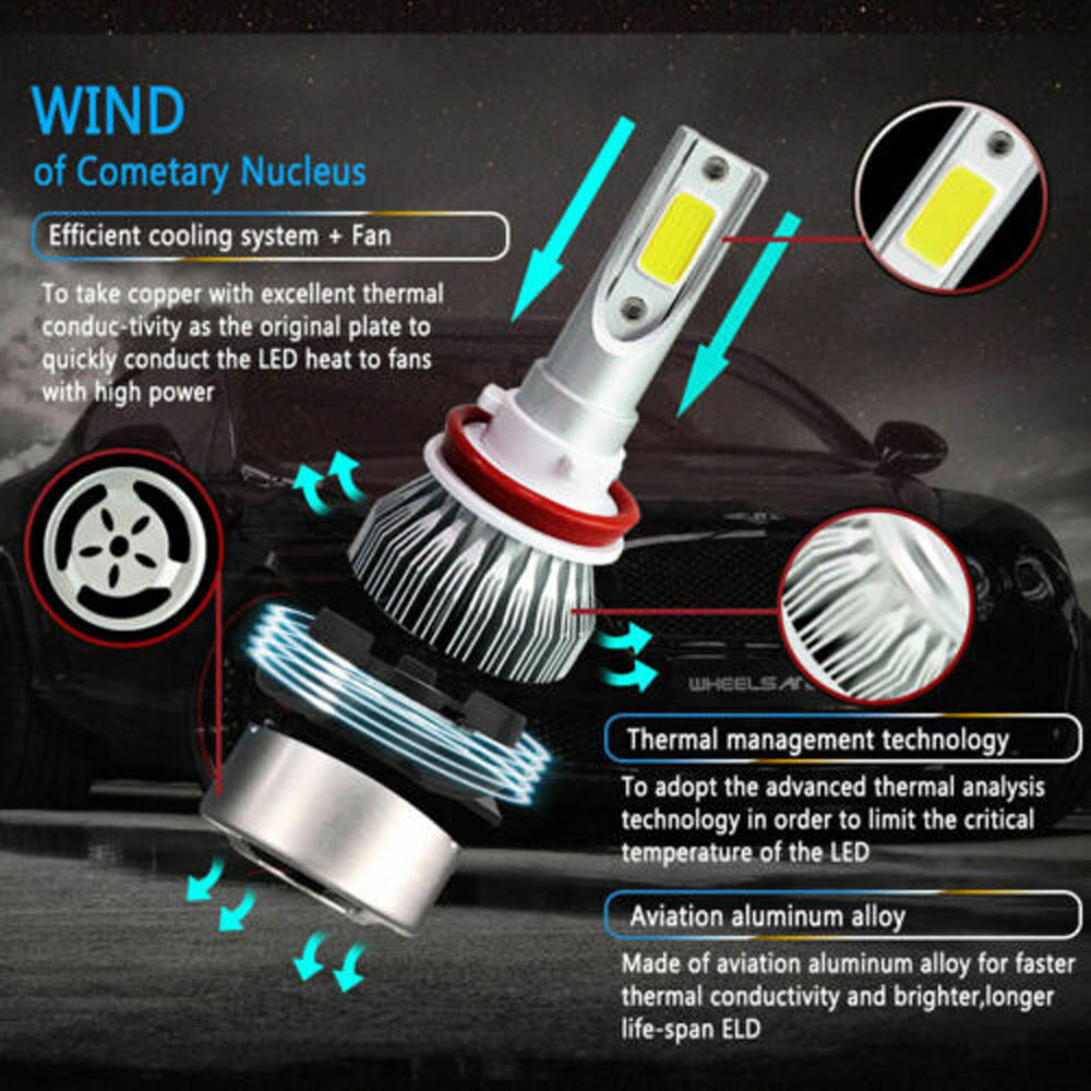 For GMC Acadia 2007-2012 2Pcs 6000K 100W H11 LED Headlight Bulbs Low Beam