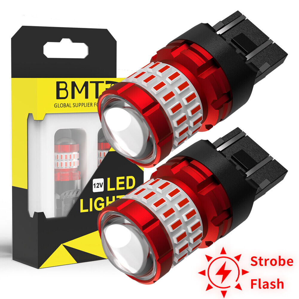 2pcs 7443 7440 7444 T20 LED Red Flash Strobe Bulb for Car Stop Brake Tail Light