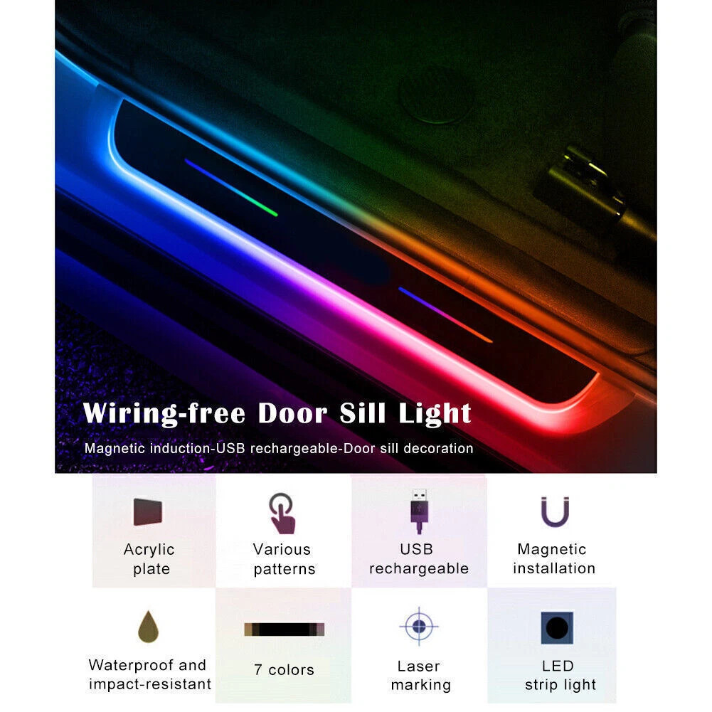 4xUniversal LED RGB Flowing Pedal Light Door Sill Pathway Welcome Scuff Light