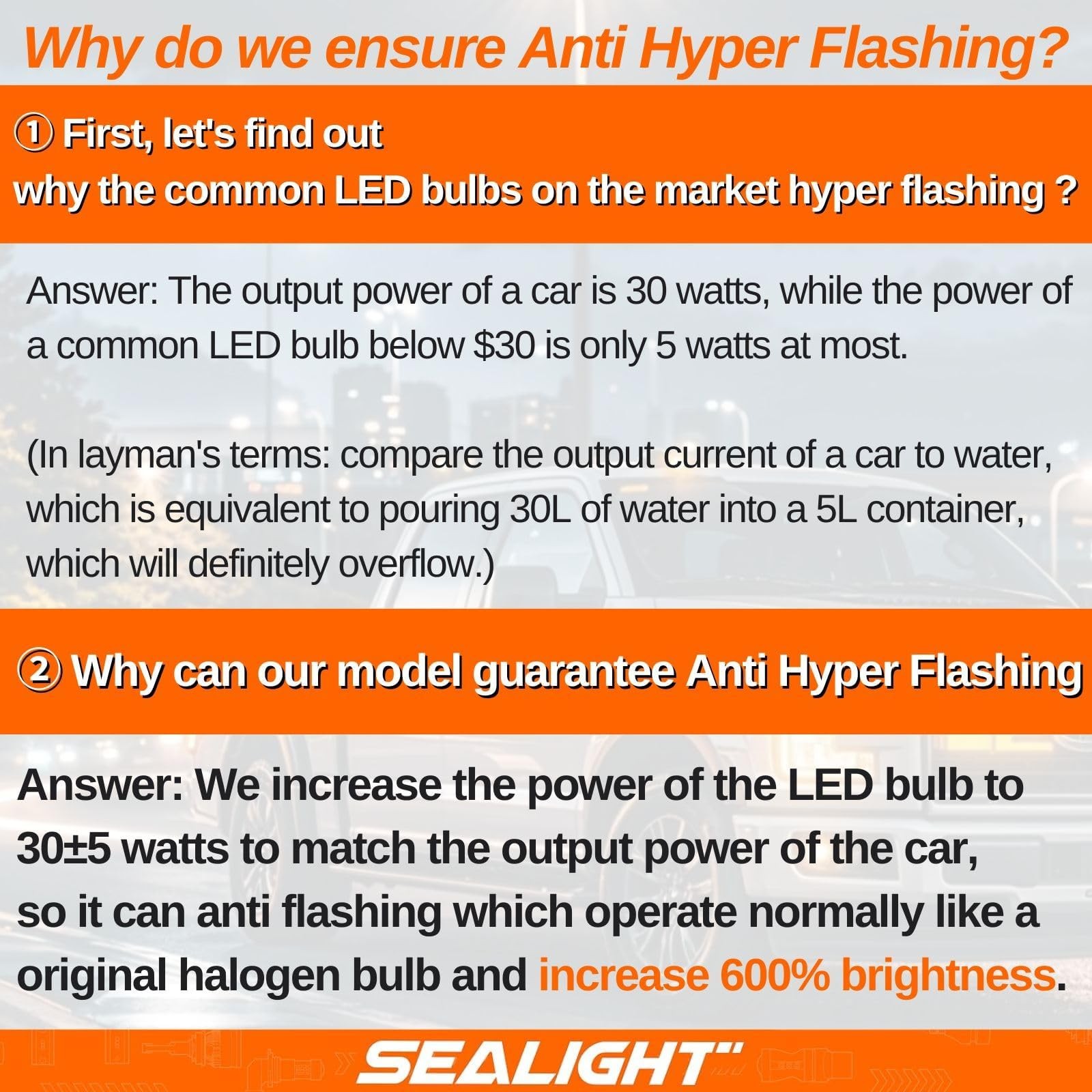 SEALIGHT 7443 7440 LED Bulb Amber Turn Signal Lights, T20 7441 7444 992 W21W LED