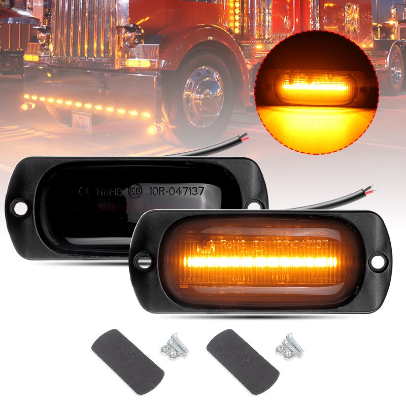 2X Amber Marker Lights 3.5″ LED Truck Trailer Clearance Side Light 12V 24V Smoke