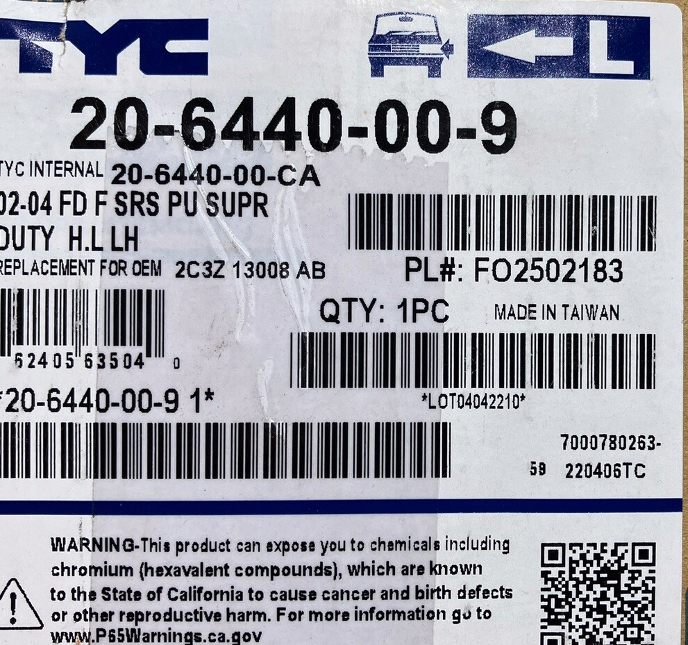 2C3Z.13008.AB replacement TYC 20-6440-00-9 Ford Super Duty 2002-2004