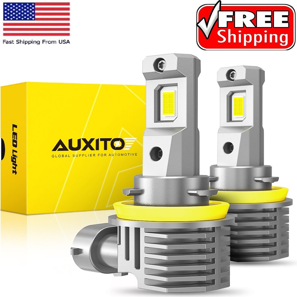 Pair AUXITO H11 H8 H9 Headlight LED High Beam Low Bulbs Bright Super 6500K White