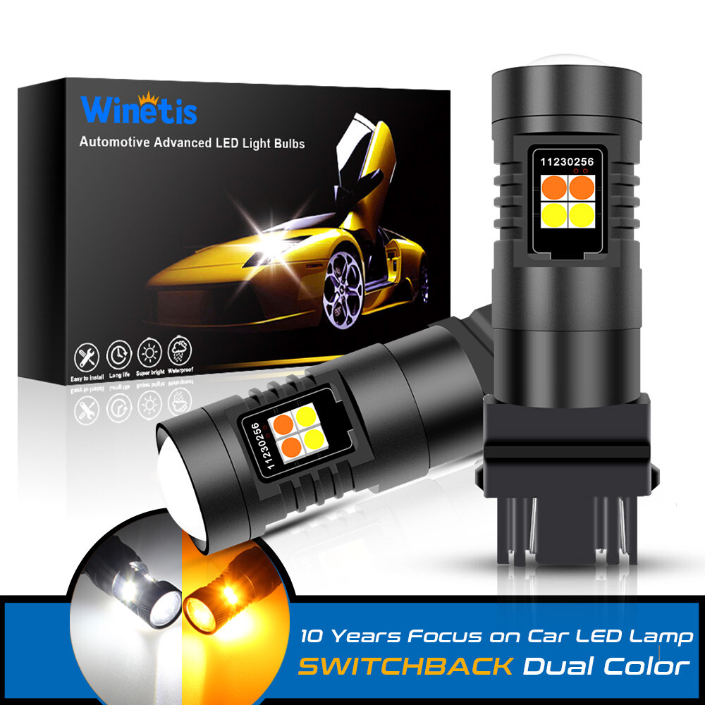 3157 16SMD White Amber LED Turn Signal Parking DRL Daytime Running Light Bulb 2x