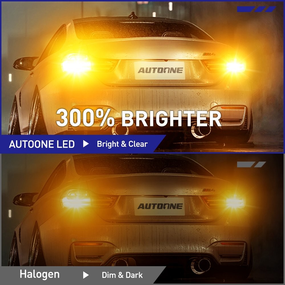 Pair 7440 7443 LED Turn Signal Light Bulbs Golden Yellow Lamp Silver Body BRS