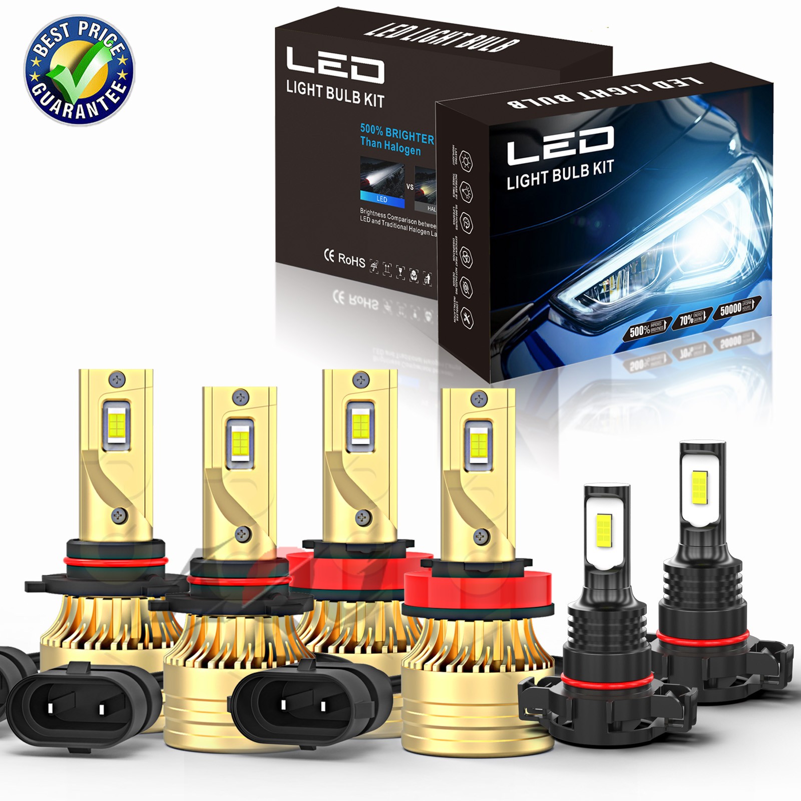 For 2007-2013 GMC Sierra 1500 6x 10000K LED Headlight Hi/Lo Fog Light Bulb Combo