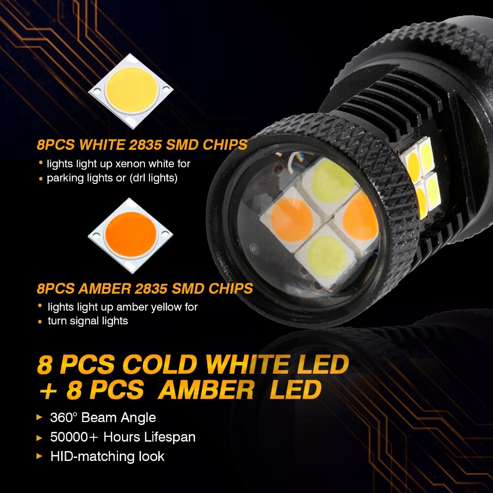 AUXBEAM 3157 T25 Dual Color Turn Signal Light Canbus LED Bulbs 3156 White Amber