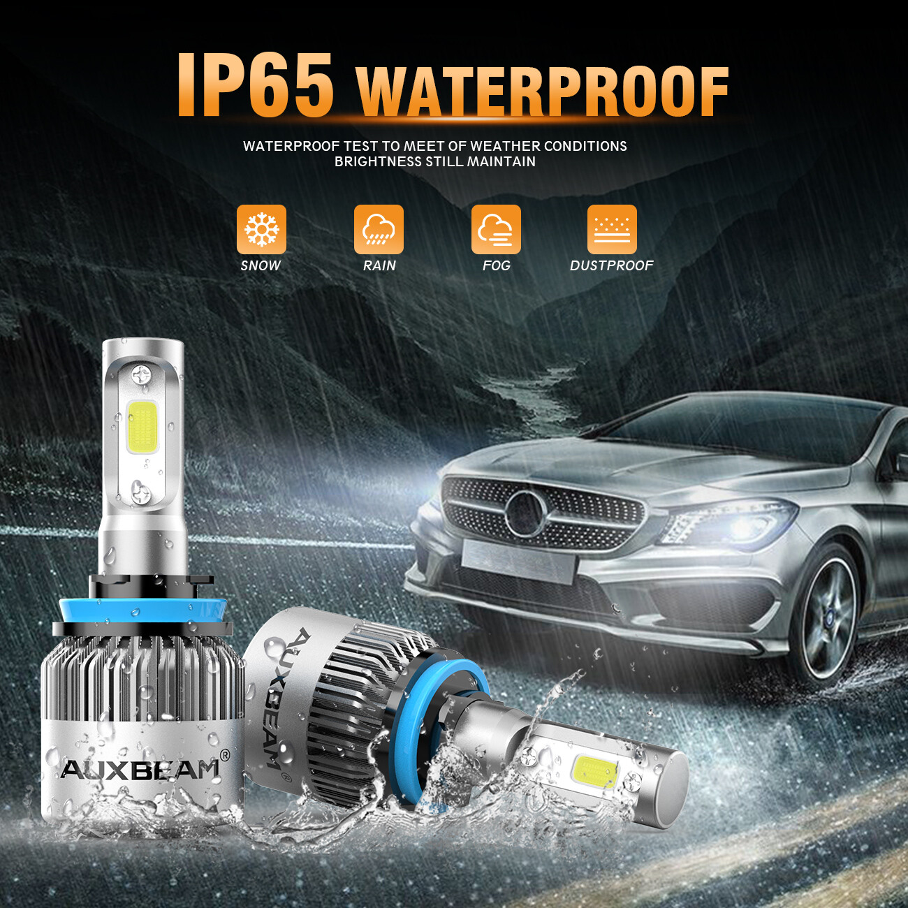 AUXBEAM 9005+H11 LED Headlight Super Bright Bulbs Kit 6500K White High/Low Beam