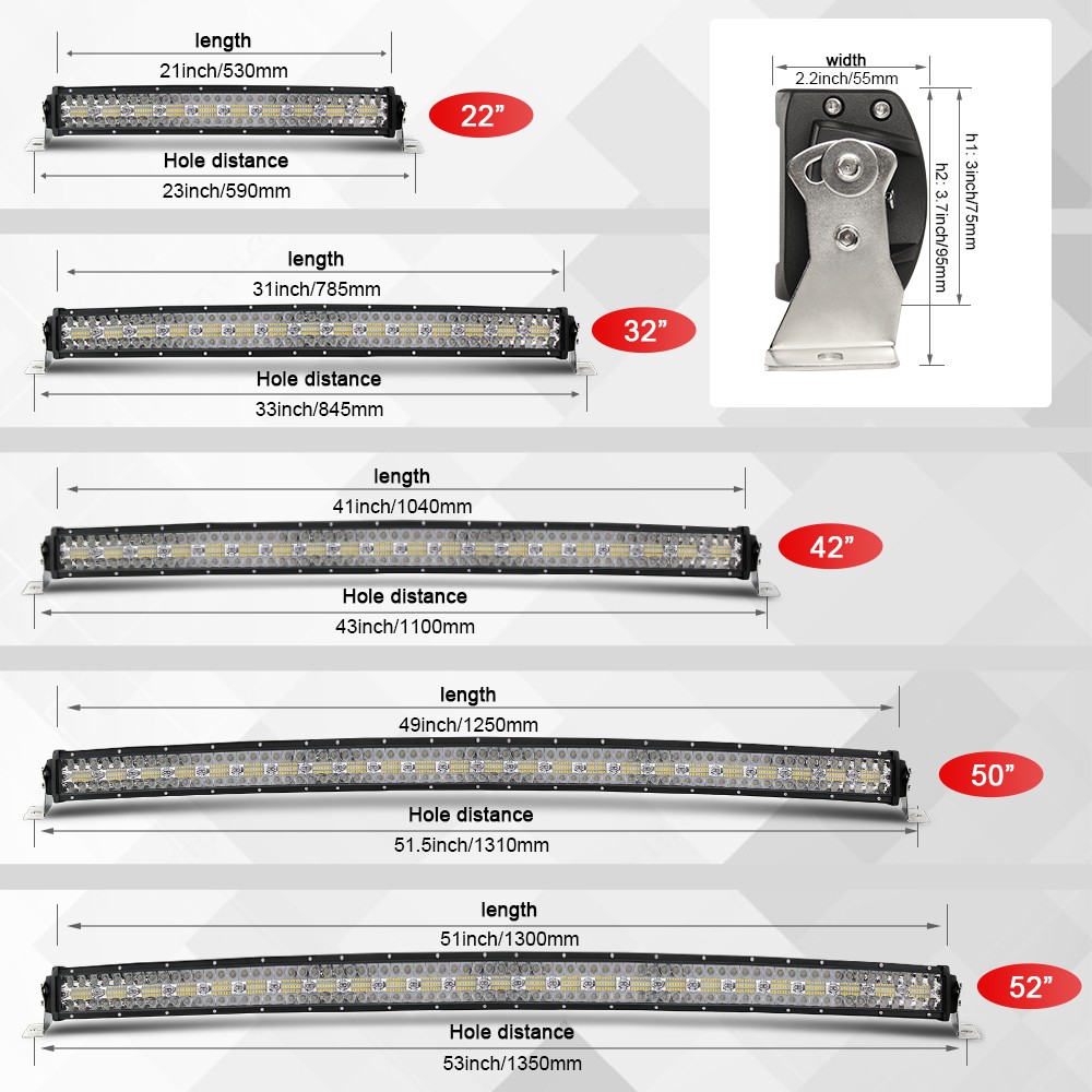7″14″20″25″32″42″50″ LED Light Bar Combo Driving Truck SUV Offroad Bracket Wire