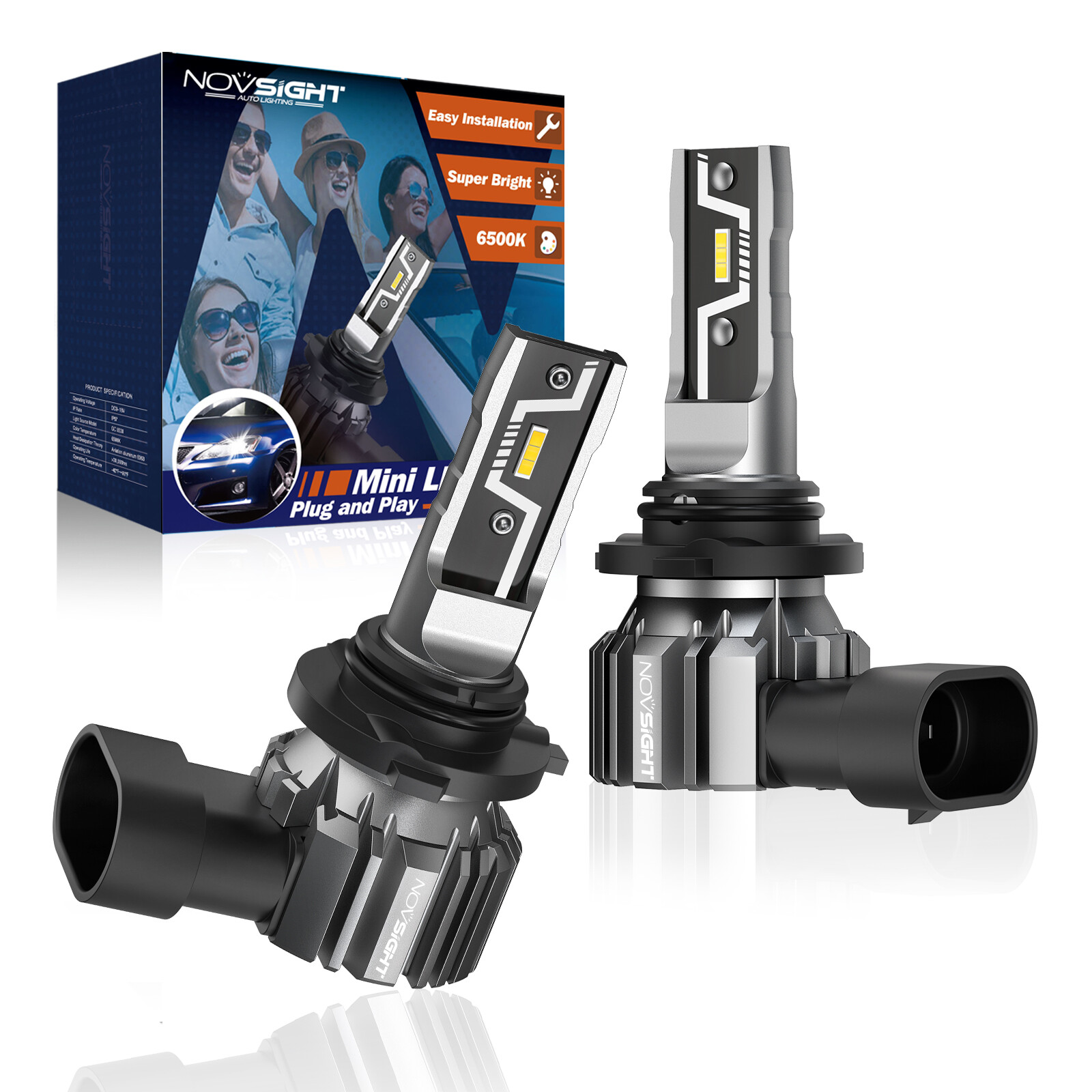 NOVSIGHT 9005 HB3 LED Headlight Bulb Conversion Kit High Beam White 10000LM 50W
