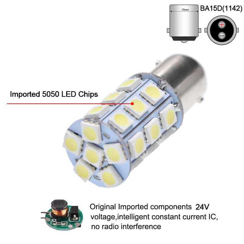 2 x 24V LED BA15D LIGHT GLOBE COLD WHITE 27 SMD 5050 Caravan Car Auto Indicator