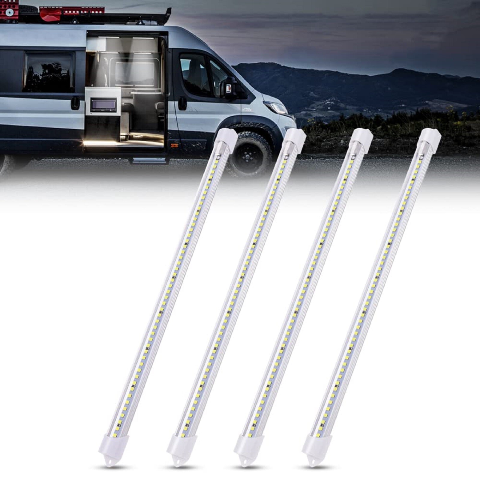4Pcs 12V 48LEDs RV Ceiling Dome Light Bar Interior Lights Kit for Trailer Camper