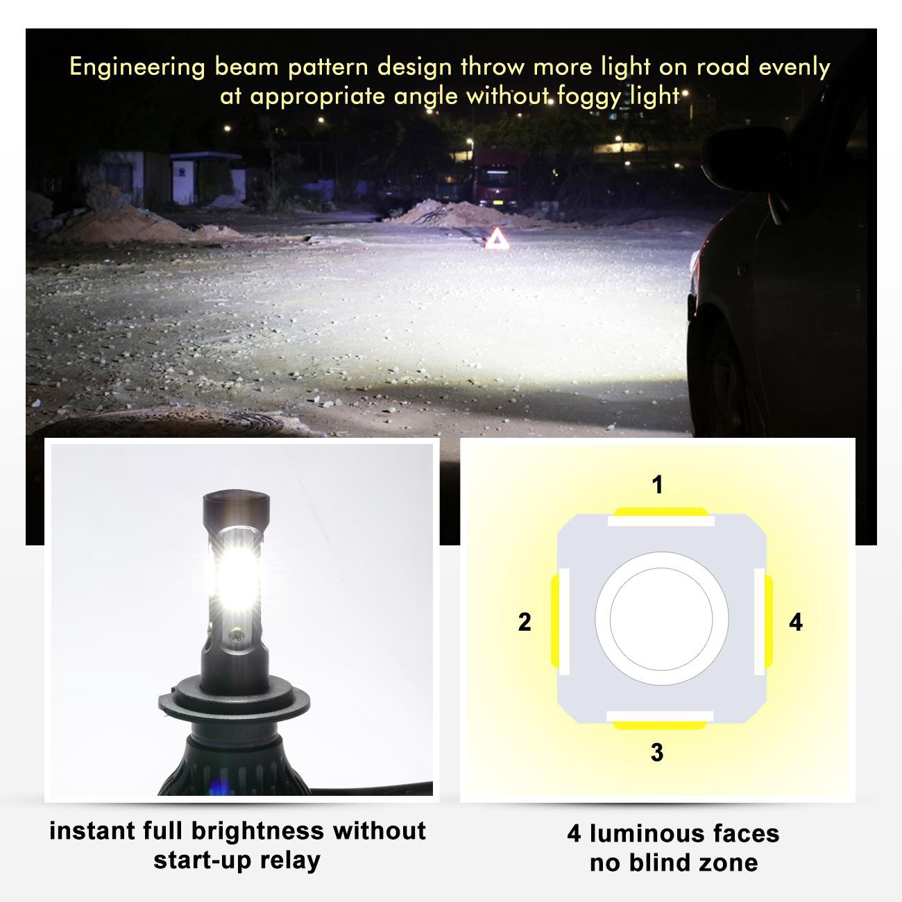 4-Sides H7 H7 LED Headlight Kit High Low Beam Bulbs 360000LM White Super Bright