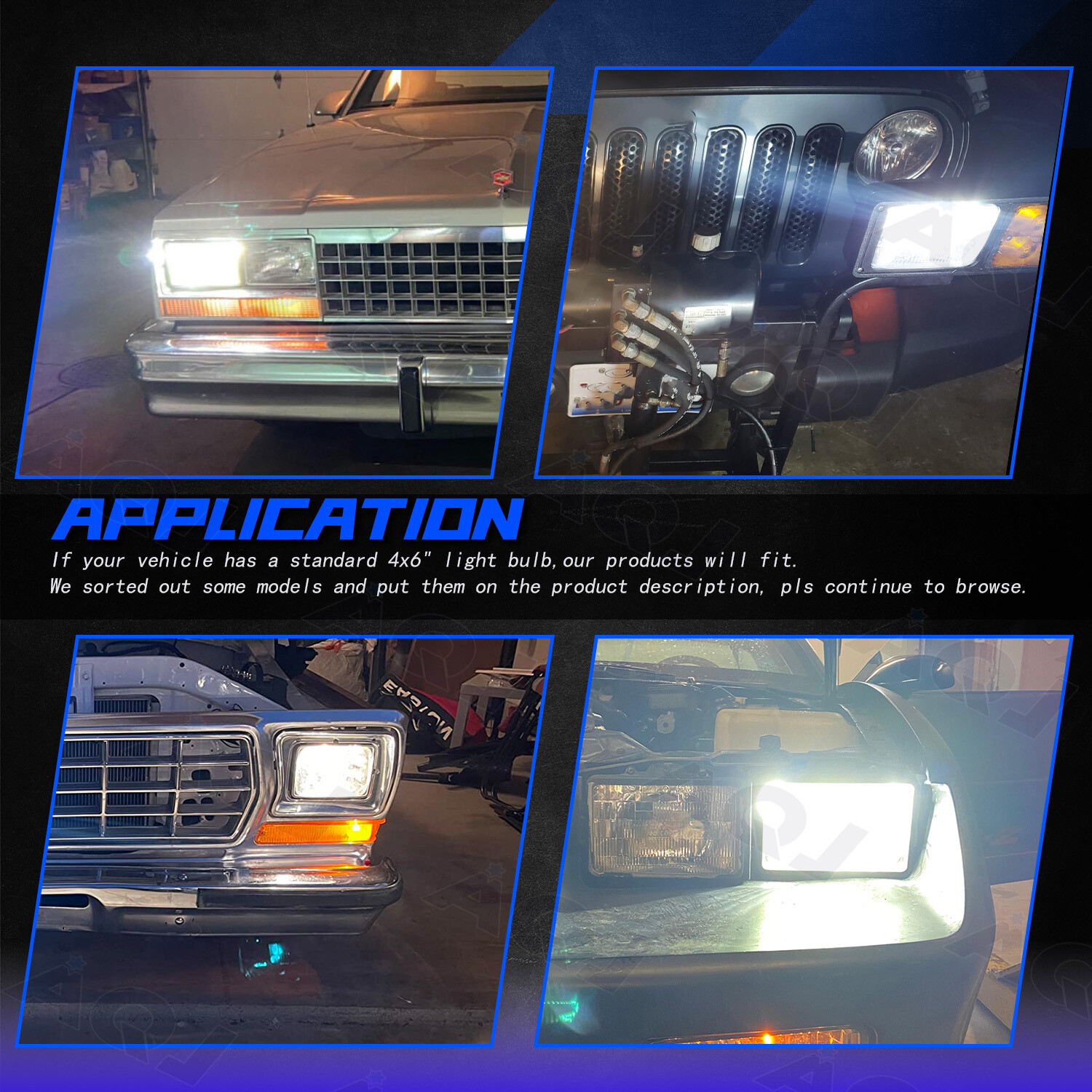 4PCS 4″X6″ LED Headlights High-Lo Beam Fit Chevy C10 Pickup 1981-87 Ford Mustang