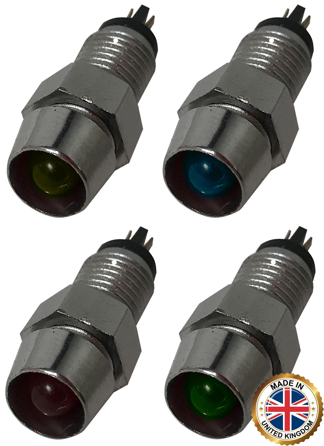 (4) 12V Amber Red Blue Green LED Lamp Dash Panel Indicator Light Assortment Kit