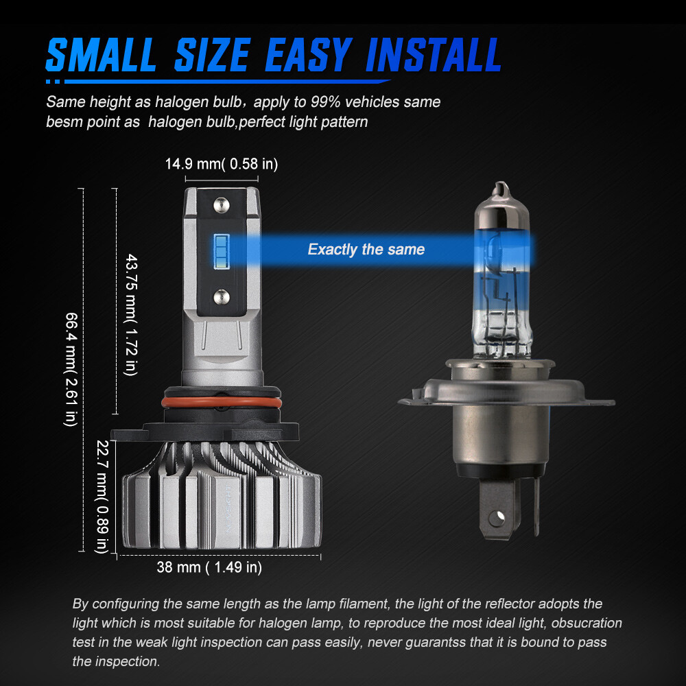 NOVSIGHT 9012 HIR2 LED Headlight Bulbs 6500K 10000LM Cold White Easy Install 2x