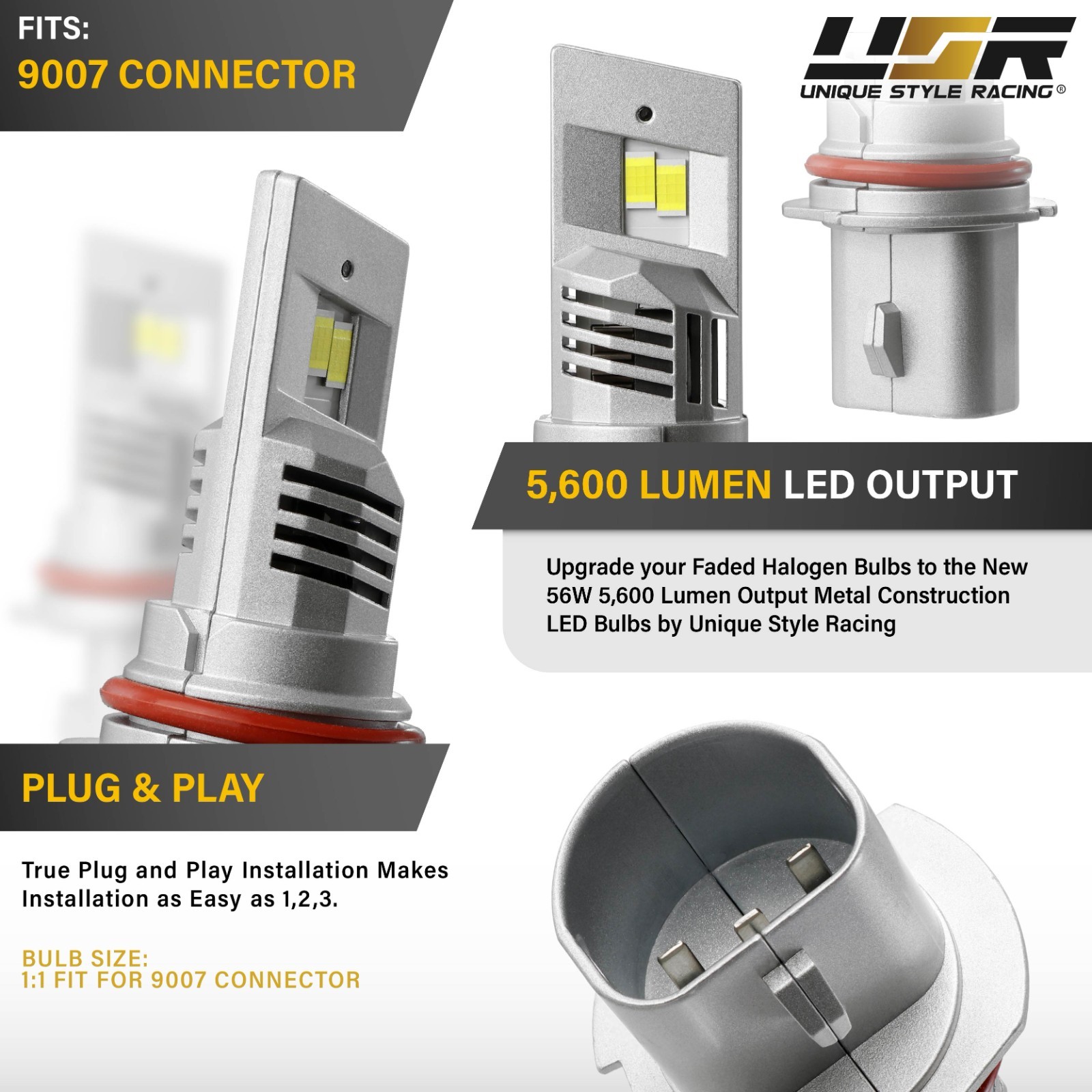 9007 LED Headlight Bulbs – Canbus Error Free – 2 Pieces 6000K UPGRADE / 11,200LM
