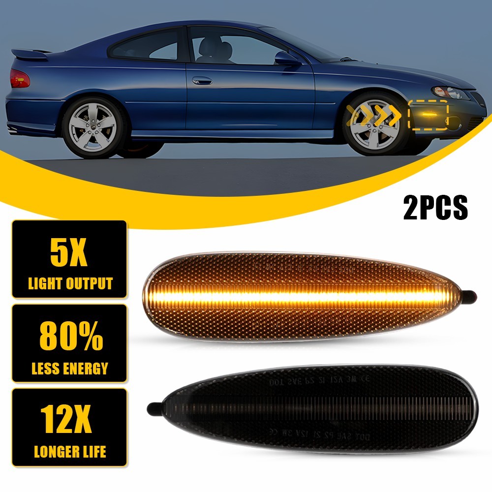 2 Front Left Right Smoke LED Amber Side Marker Lights For 2004-2006 Pontiac GTO