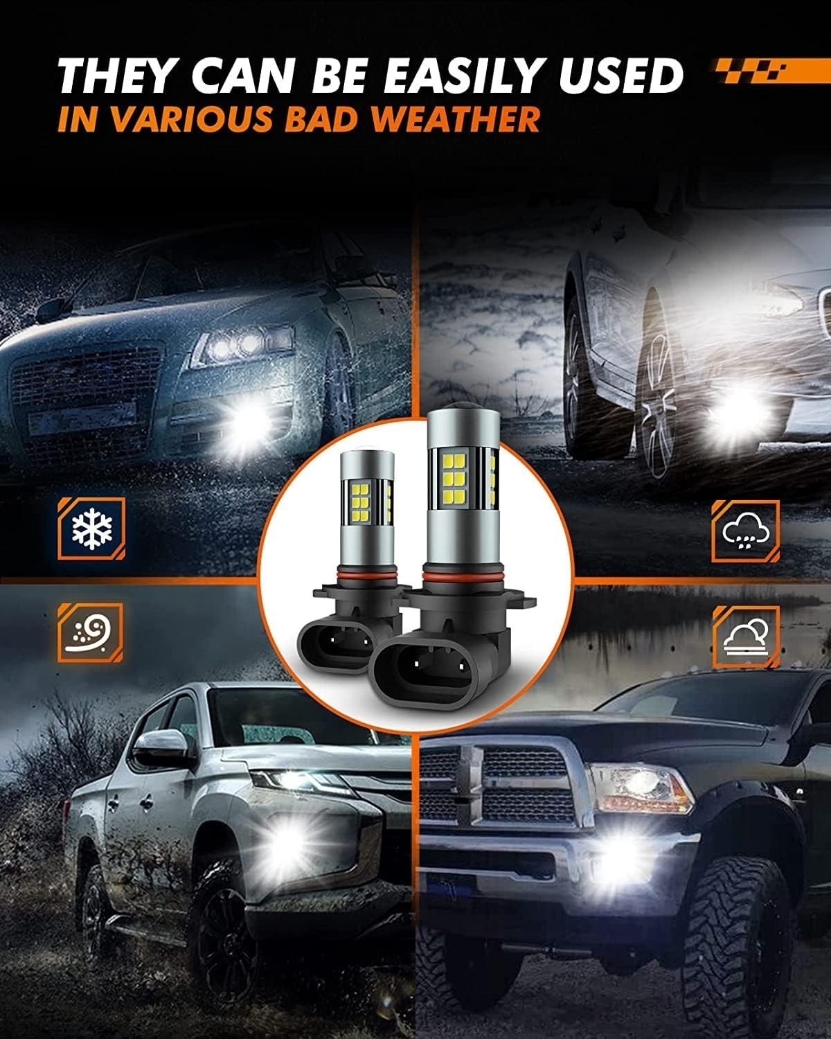 H10/9145 LED Fog Light Bulbs – 6000K Xenon White, 360° Illumination, Pack of 2
