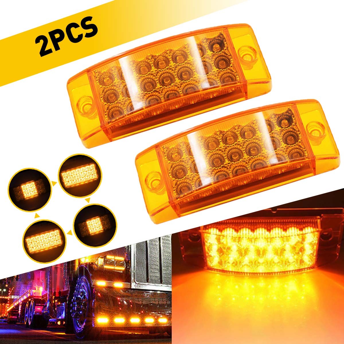 4Pcs 6″Amber 20-LED Clearance Side Marker Lights Truck Trailer Turn Signal Light