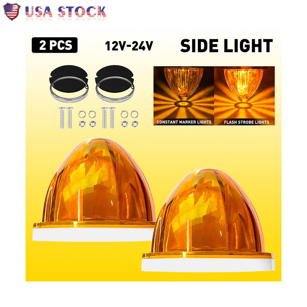 2x Amber LED Watermelon Lights Side Marker Truck Trailer Turn Signal Light 12V