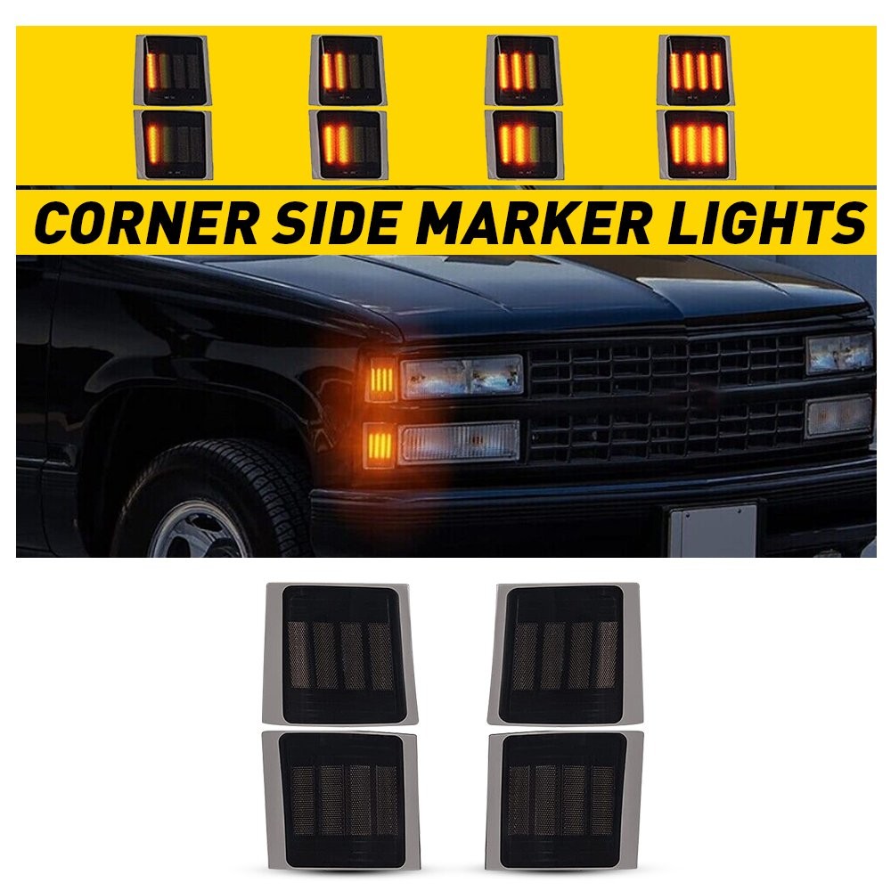 Full 4PC LED Smoked Corner Side Marker Lights For 94-98 Chevy C/K 1500 2500 3500