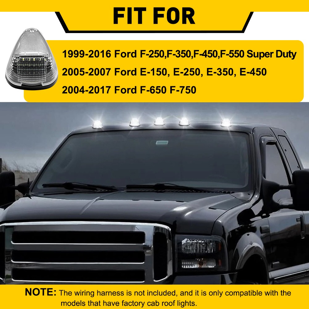 5X Clear White LED Cab Roof Marker Lights For Ford F-250 F250 Super Duty 1999-16