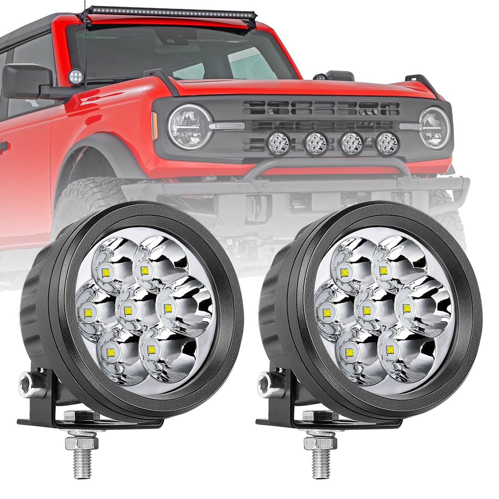 For Ford Bronco Pair 4″ 140W Round LED OffRoad Driving Spot Lights Work Pods Fog