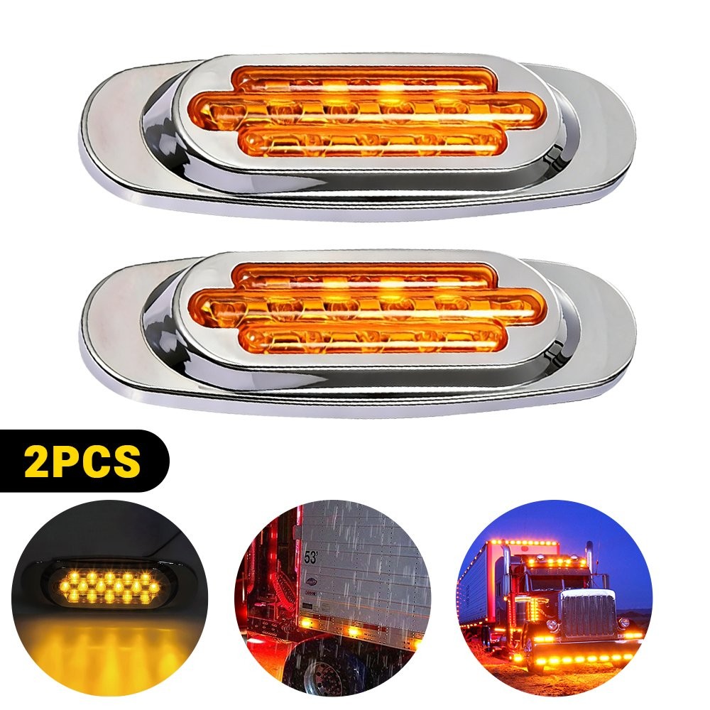 2pcs Amber 16-LED Side Marker Lights Truck Trailer Clearance Light Waterproof