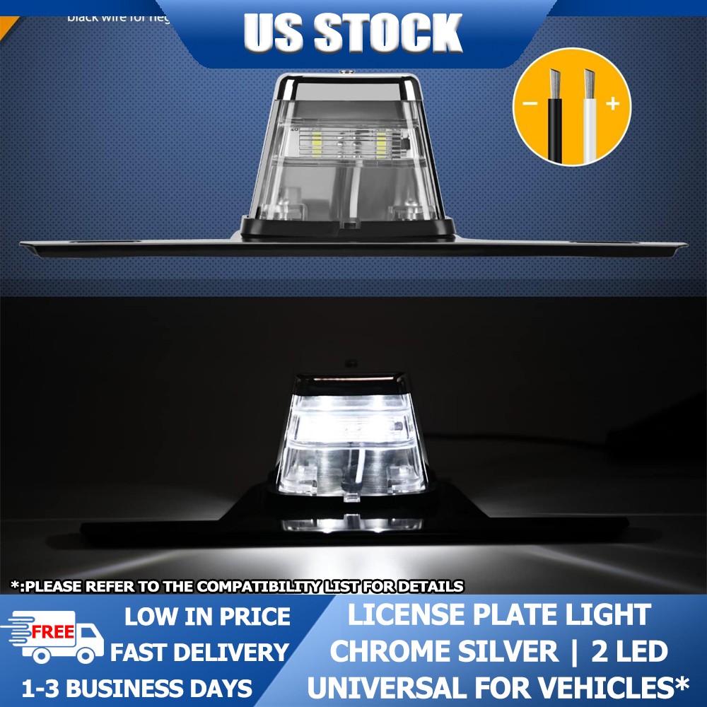 Chrome Silver 2 LED License Plate Light DOT Standard For Trailer Boat ATV UTV US