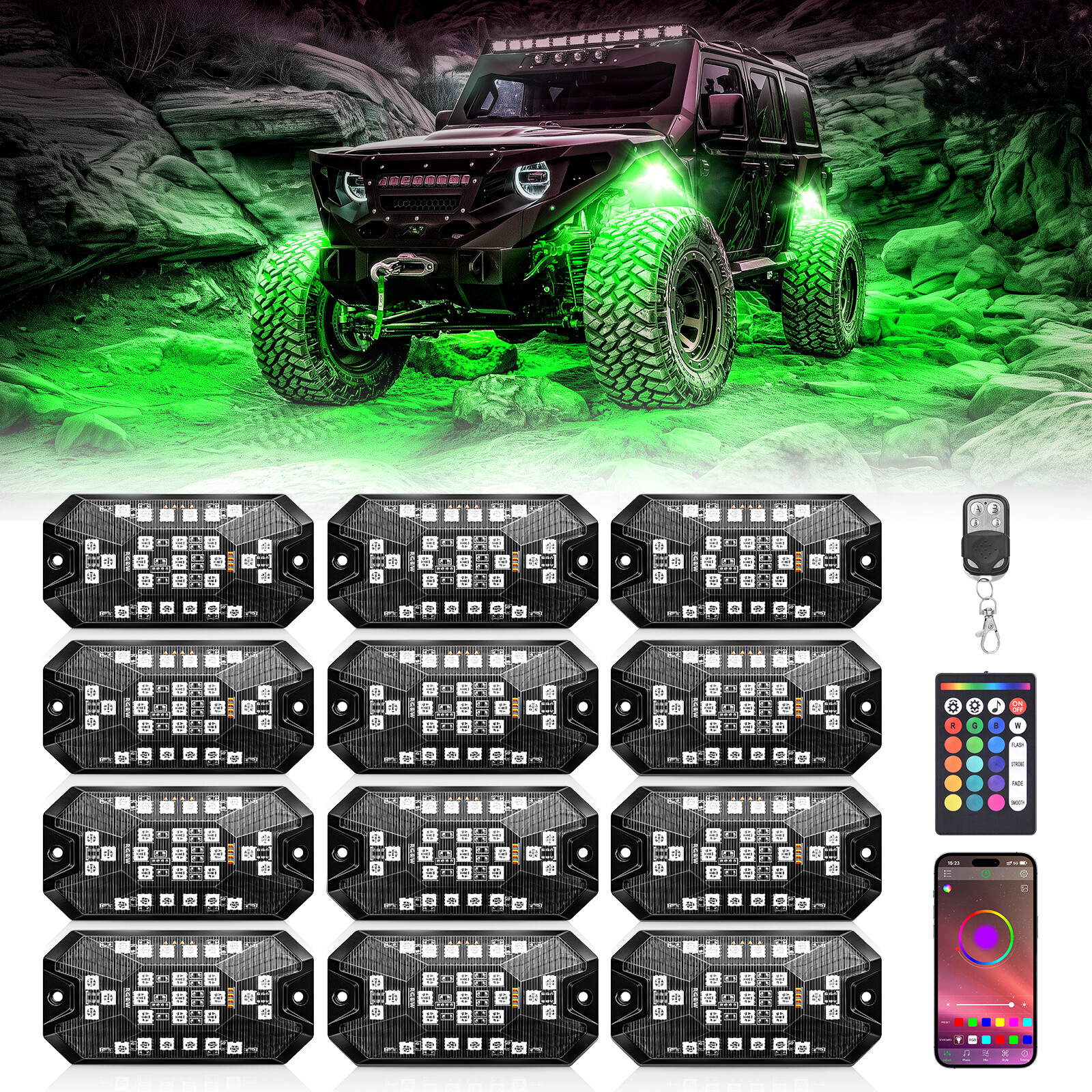8 Pods Five Side RGBW LED Rock Lights, Underglow Wheel Well Lights Kit for Truck