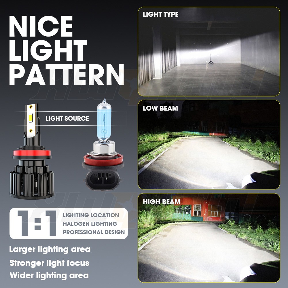 2pcs H11 LED Headlight Low Beam Bulb 5000K 6000LM
