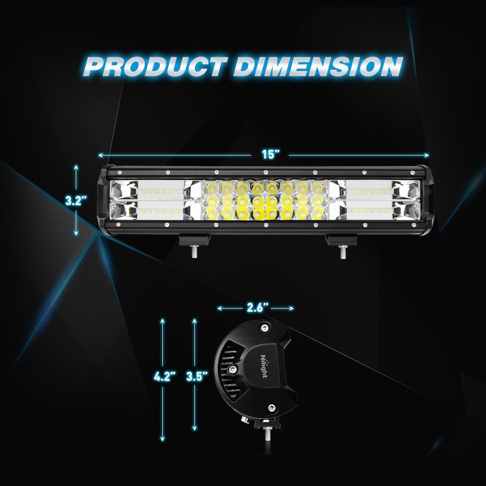 Nilight 15″ Inch 216W Flood Spot LED Light Bar for Jeep Trucks Off-Road Boat 4WD